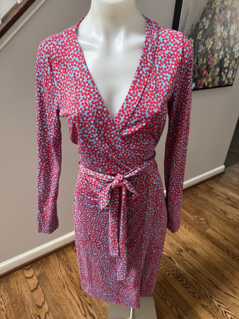 Diane Von Furstenberg DVF 100% Silk Jersey Floral Print Wrap Midi Dress 6
